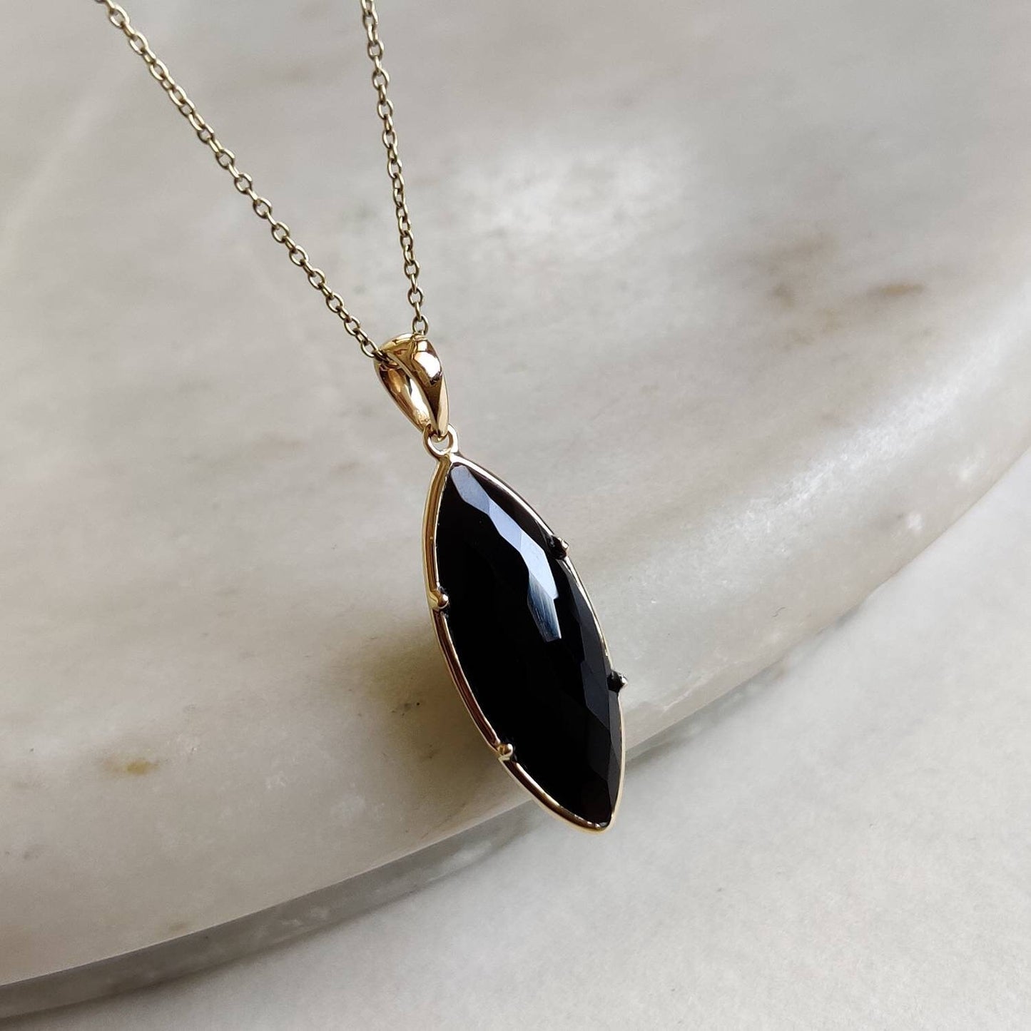 Natural Black Onyx Pendant, 14K Solid Yellow Gold Black Onyx Pendant, December Birthstone Pendant, Christmas Gift, Black Onyx Jewelry