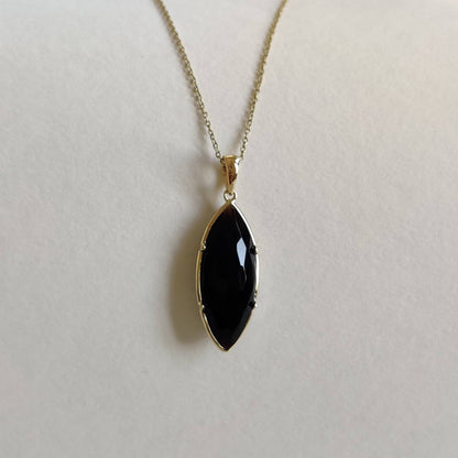 Natural Black Onyx Pendant, 14K Solid Yellow Gold Black Onyx Pendant, December Birthstone Pendant, Christmas Gift, Black Onyx Jewelry