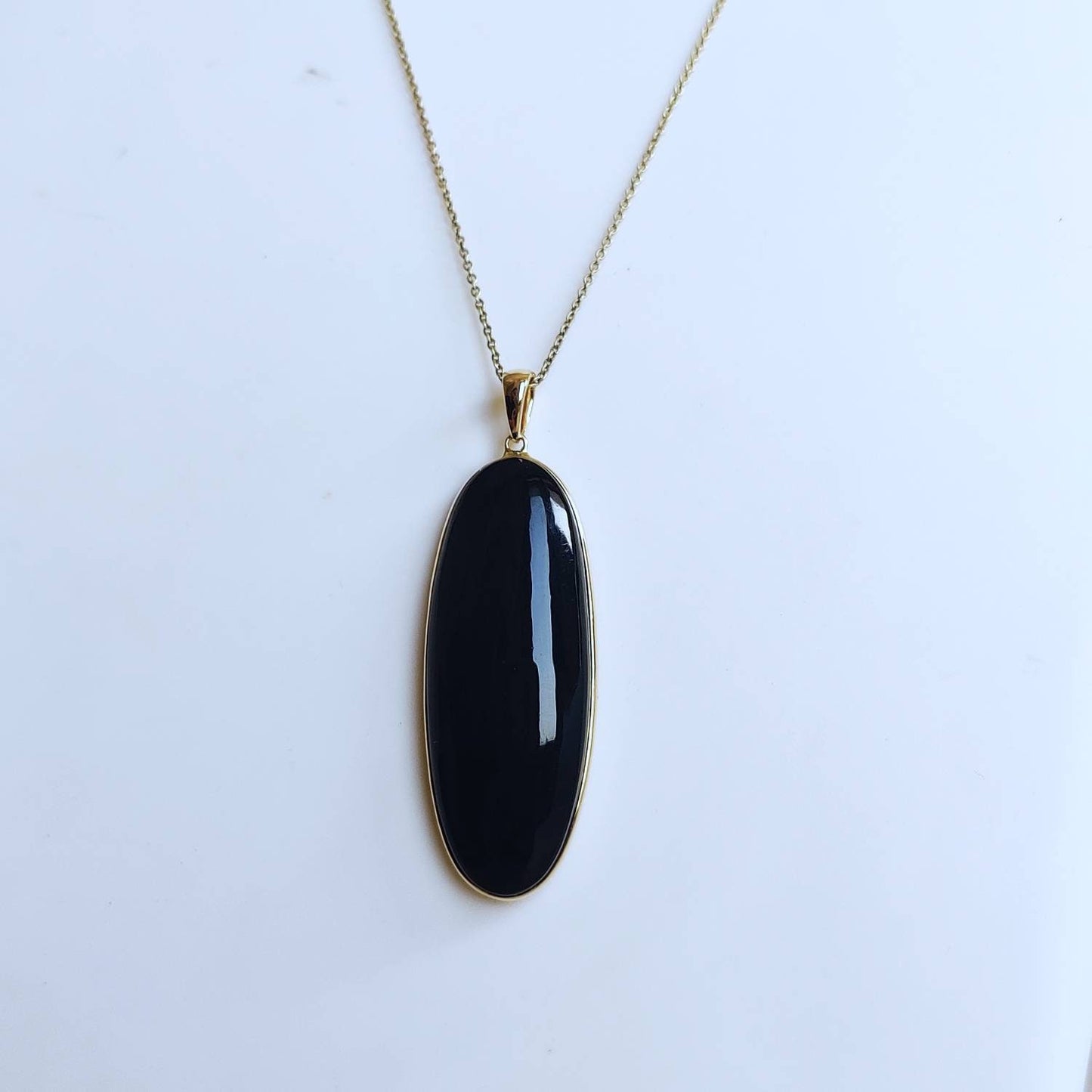 Colgante de ónix negro natural, colgante de ónix negro de oro amarillo macizo de 14 quilates, colgante con bisel, piedra natal de diciembre, regalo de Navidad, joyería de ónix