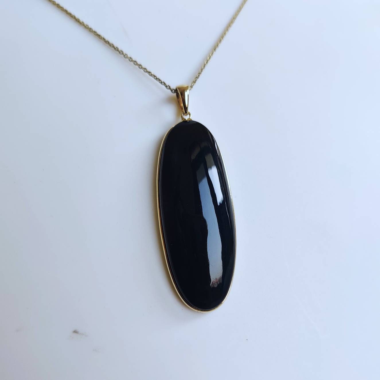 Colgante de ónix negro natural, colgante de ónix negro de oro amarillo macizo de 14 quilates, colgante con bisel, piedra natal de diciembre, regalo de Navidad, joyería de ónix