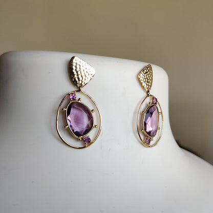 14K Gold Purple Amethyst Earrings, Natural Purple Amethyst  Earrings, 14K Solid Yellow Gold Earrings, February Birthstone, Christmas Gift