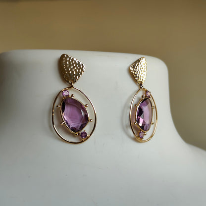 14K Gold Purple Amethyst Earrings, Natural Purple Amethyst  Earrings, 14K Solid Yellow Gold Earrings, February Birthstone, Christmas Gift