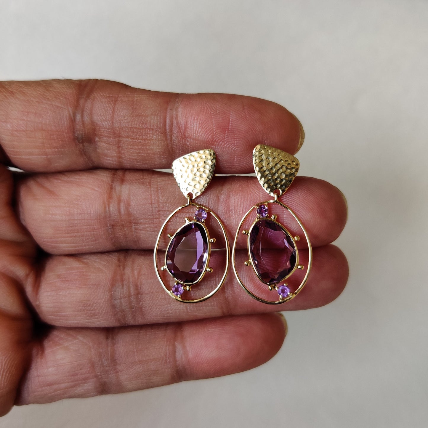 14K Gold Purple Amethyst Earrings, Natural Purple Amethyst  Earrings, 14K Solid Yellow Gold Earrings, February Birthstone, Christmas Gift