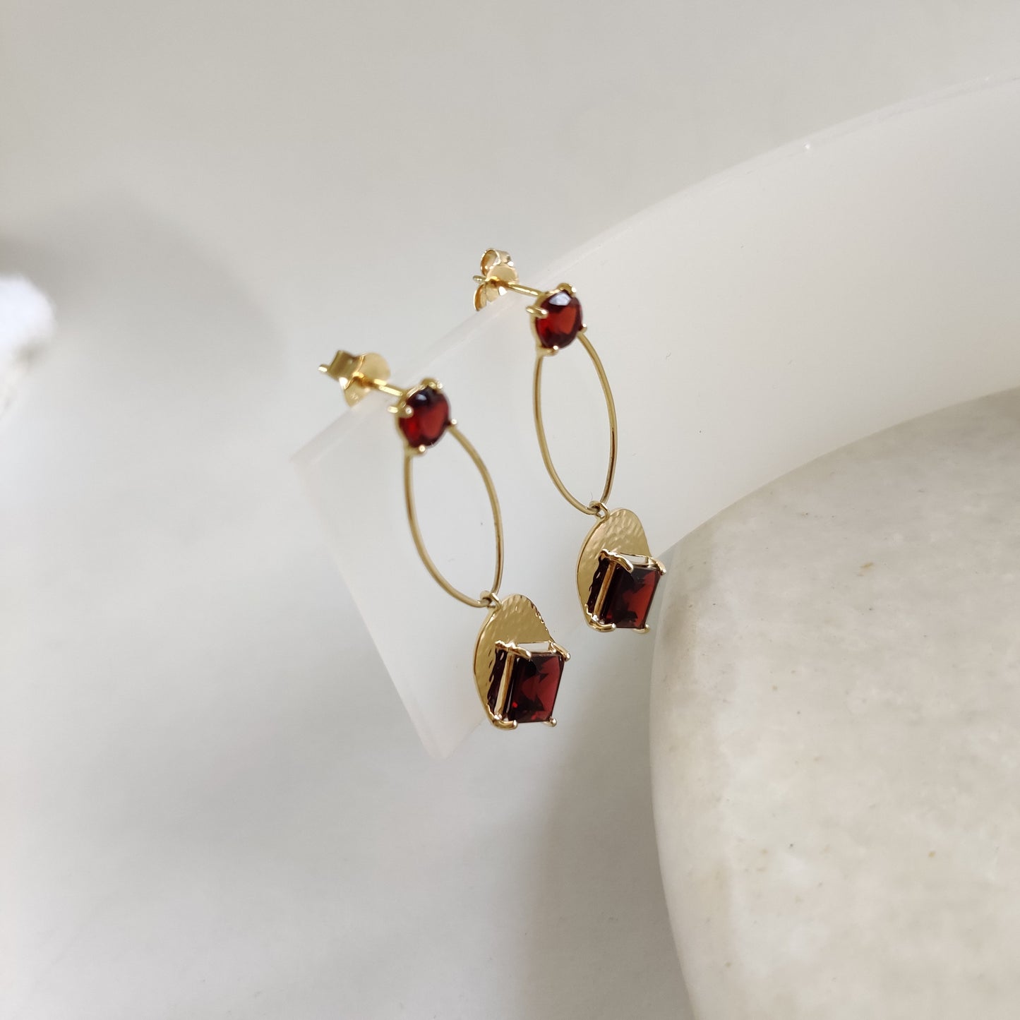 14K Gold Garnet Earrings, Natural Garnet Drop Earrings, 14K Solid Yellow Gold Earrings, January Birthstone, Christmas Gift, Garnet Earring