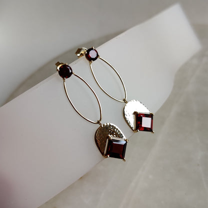 14K Gold Garnet Earrings, Natural Garnet Drop Earrings, 14K Solid Yellow Gold Earrings, January Birthstone, Christmas Gift, Garnet Earring