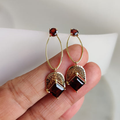 14K Gold Garnet Earrings, Natural Garnet Drop Earrings, 14K Solid Yellow Gold Earrings, January Birthstone, Christmas Gift, Garnet Earring