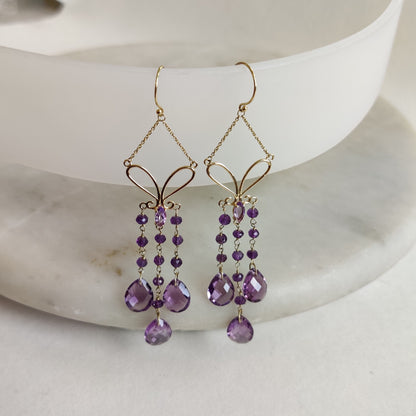 14K Gold Amethyst Earrings, Natural Amethyst Earrings, 14K Solid Yellow Gold Earrings, February Birthstone, Drop Earrings, Christmas Gift