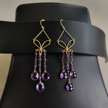 14K Gold Amethyst Earrings, Natural Amethyst Earrings, 14K Solid Yellow Gold Earrings, February Birthstone, Drop Earrings, Christmas Gift