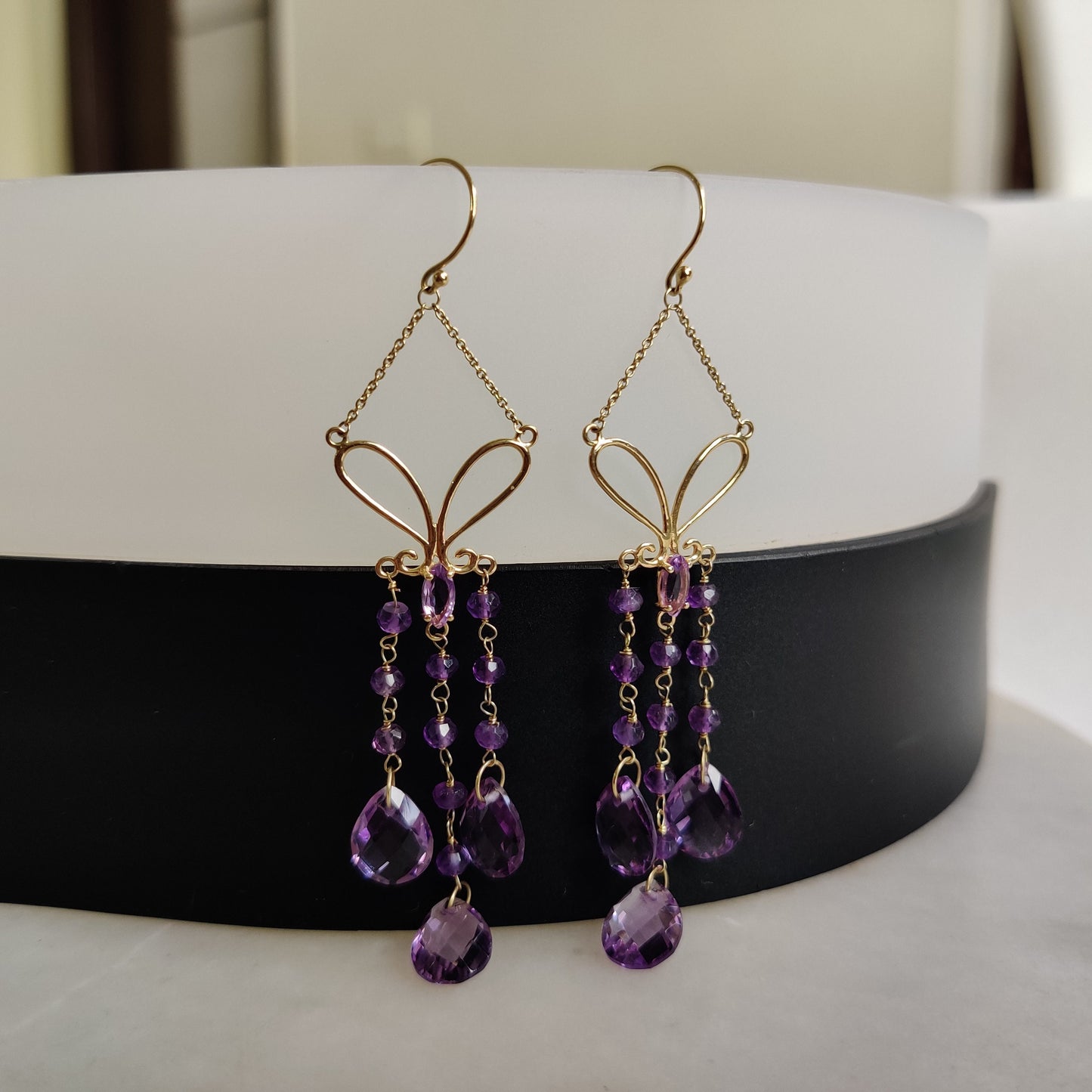 14K Gold Amethyst Earrings, Natural Amethyst Earrings, 14K Solid Yellow Gold Earrings, February Birthstone, Drop Earrings, Christmas Gift