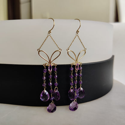 14K Gold Amethyst Earrings, Natural Amethyst Earrings, 14K Solid Yellow Gold Earrings, February Birthstone, Drop Earrings, Christmas Gift