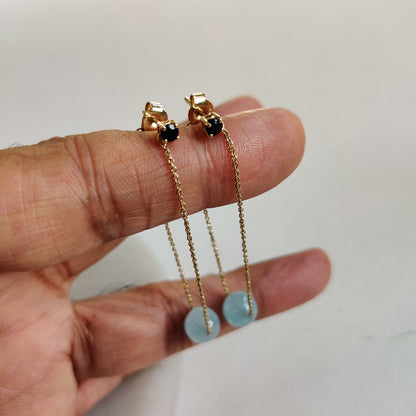 Pendientes de aguamarina en oro de 14 quilates, pendientes de aguamarina natural y zafiro azul, pendientes de oro amarillo macizo de 14 quilates, piedra natal de marzo, regalo de Navidad