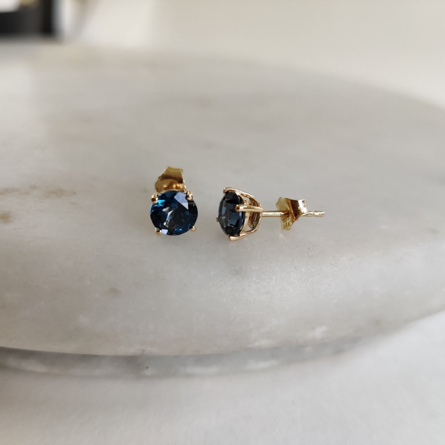 Natural London Blue Topaz Stud Earrings, 14K Solid Yellow Gold London Blue Topaz Earrings, December Birthstone, Birthday Gift, Topaz Jewelry