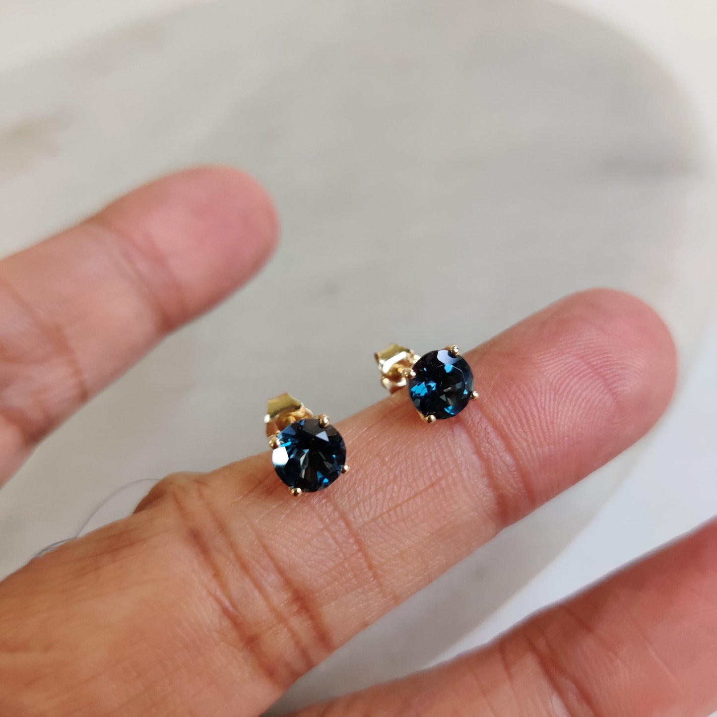 Natural London Blue Topaz Stud Earrings, 14K Solid Yellow Gold London Blue Topaz Earrings, December Birthstone, Birthday Gift, Topaz Jewelry