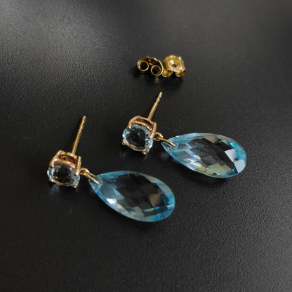 14K Gold Sky Blue Topaz Earrings, Natural Sky Blue Topaz Stud Earrings, 14K Solid Yellow Gold Earrings, December Birthstone, Christmas Gift