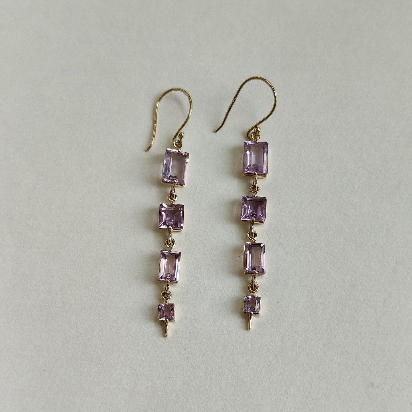 Natural Pink Amethyst Earrings, 14K Solid Yellow Gold Earrings, February Birthstone, Drop  Earrings, Christmas Present, Amethyst Jewelry