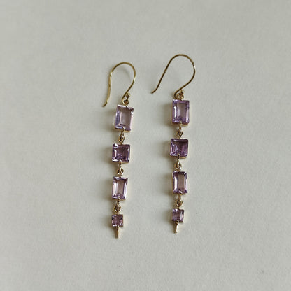 Natural Pink Amethyst Earrings, 14K Solid Yellow Gold Earrings, February Birthstone, Drop  Earrings, Christmas Present, Amethyst Jewelry