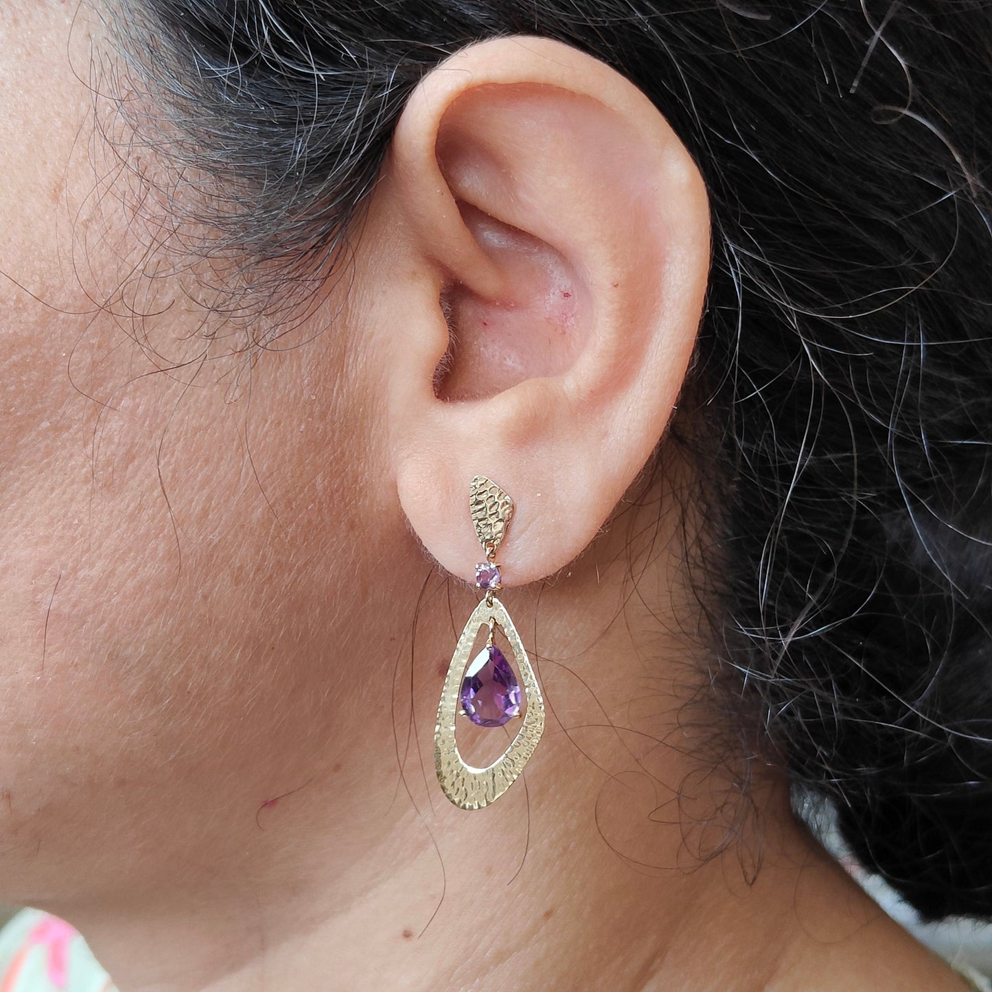 14K Gold Amethyst Earrings, Natural Purple Amethyst Earrings, Solid Yellow Gold Earrings, February Birthstone, Drop Earrings, Christmas Gift