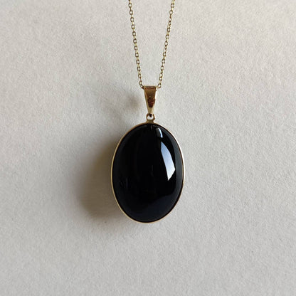 Natural Black Onyx Pendant, 14K Solid Yellow Gold Black Onyx Pendant, Oval Pendant, Bezel Pendant, December Birthstone, Christmas Gift,