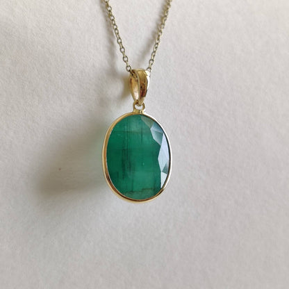 Natural Emerald Pendant, 14K Solid Yellow Gold Emerald Pendant, Solid Gold Pendant Necklace, May Birthstone, Chtistmas Gift, Emerald Jewelry