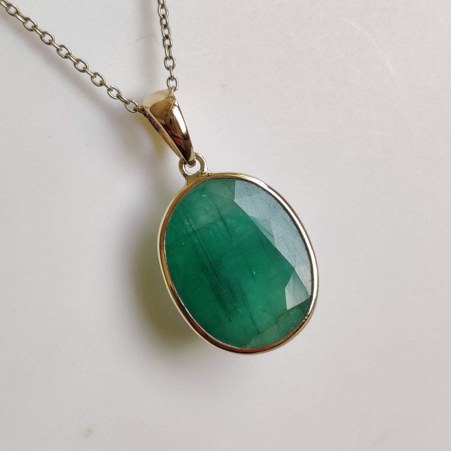 Natural Emerald Pendant, 14K Solid Yellow Gold Emerald Pendant, Solid Gold Pendant Necklace, May Birthstone, Chtistmas Gift, Emerald Jewelry