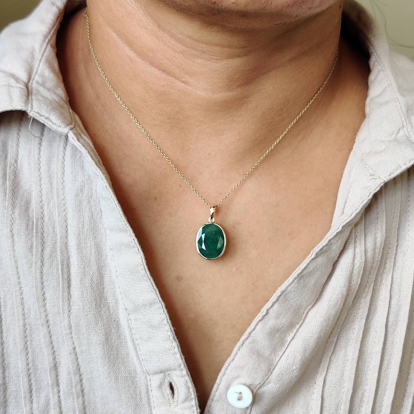 Natural Emerald Pendant, 14K Solid Yellow Gold Emerald Pendant, Solid Gold Pendant Necklace, May Birthstone, Chtistmas Gift, Emerald Jewelry