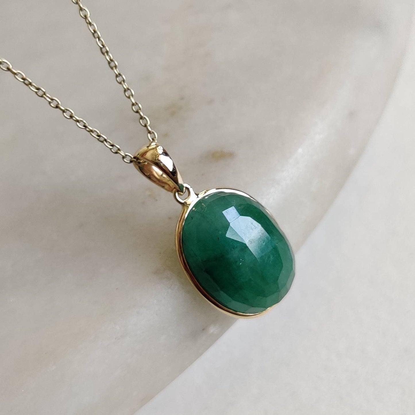 Natural Emerald Pendant, 14K Solid Yellow Gold Emerald Pendant, Solid Gold Pendant Necklace, May Birthstone, Chtistmas Gift, Emerald Jewelry