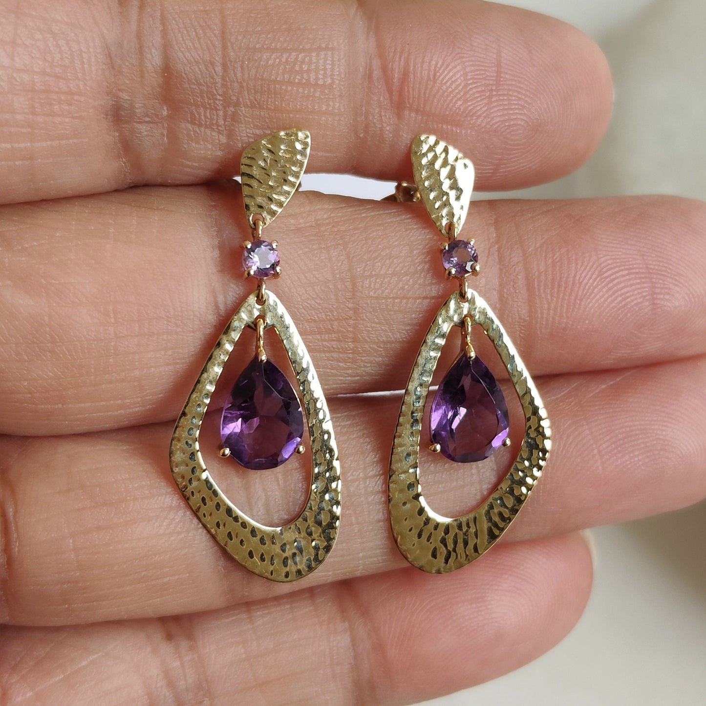 14K Gold Amethyst Earrings, Natural Purple Amethyst Earrings, Solid Yellow Gold Earrings, February Birthstone, Drop Earrings, Christmas Gift