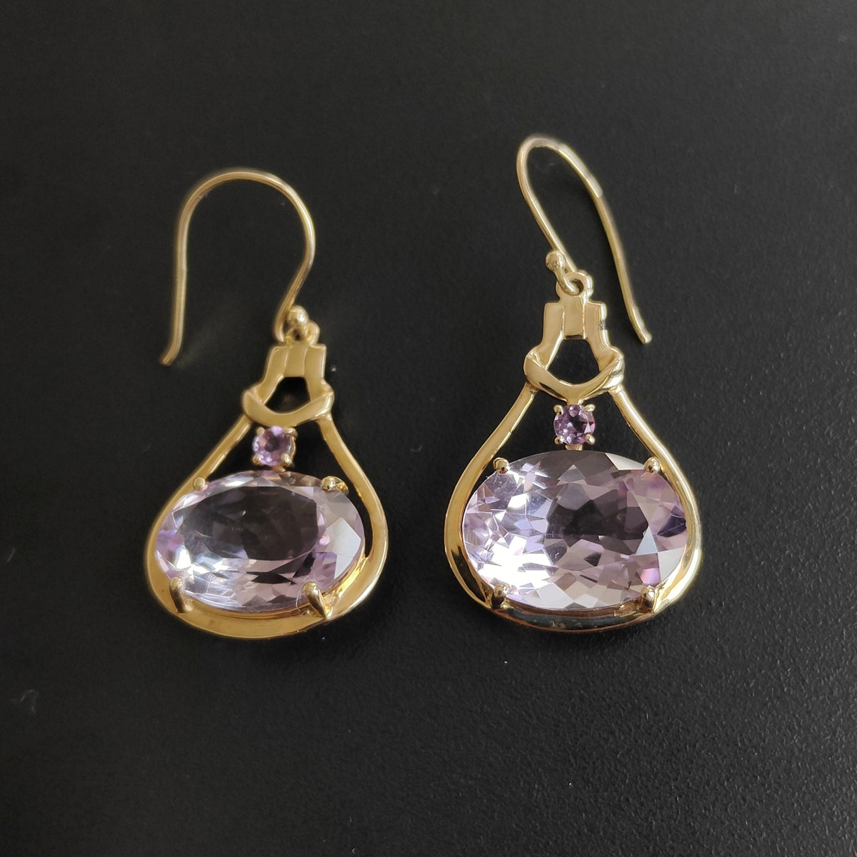Natural Pink Amethyst Earrings, 14K Solid Yellow Gold, February Birthstone