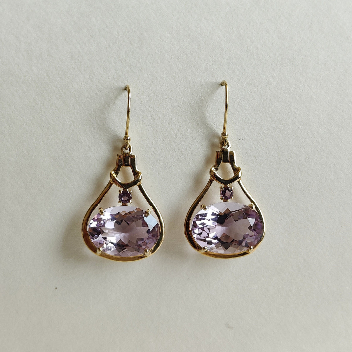 Natural Pink Amethyst Earrings, 14K Solid Yellow Gold, February Birthstone