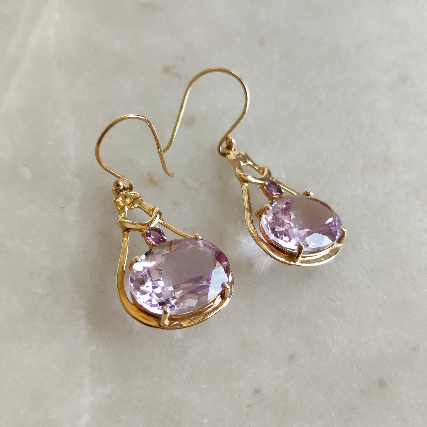 14K Gold Pink Amethyst Earring, Natural Amethyst Earring, 14K Solid Yellow Gold Earrings, February Birthstone, Christmas Present