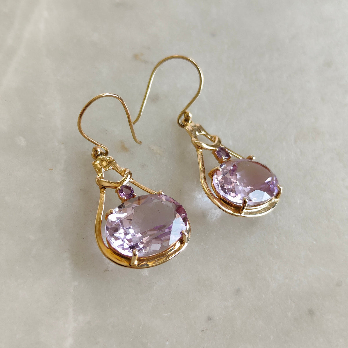 Natural Pink Amethyst Earrings, 14K Solid Yellow Gold, February Birthstone