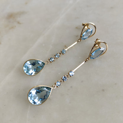 14K Gold Sky Blue Topaz Earrings, Natural Sky Blue Topaz Stud Earrings, 14K Solid Yellow Gold Earrings, December Birthstone, Christmas Gift