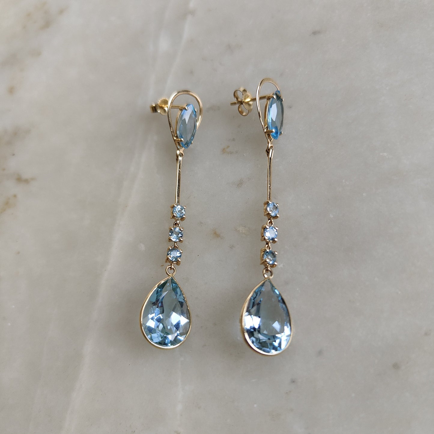 14K Gold Sky Blue Topaz Earrings, Natural Sky Blue Topaz Stud Earrings, 14K Solid Yellow Gold Earrings, December Birthstone, Christmas Gift