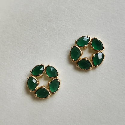 14K Gold Green Onyx Earrings, Natural Green Onyx Stud Earrings, 14K Solid Yellow Gold Earrings, May Birthstone, Christmas Gift, Onyx Jewelry