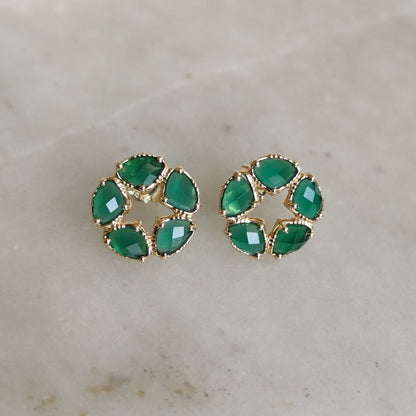 14K Gold Green Onyx Earrings, Natural Green Onyx Stud Earrings, 14K Solid Yellow Gold Earrings, May Birthstone, Christmas Gift, Onyx Jewelry