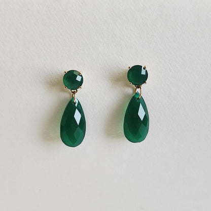 Natural Green Onyx Stud Earrings, 14K Solid Yellow Gold Earrings, May Birthstone Earrings, Drop Earrings, Onyx Jewelry, Christmas Present