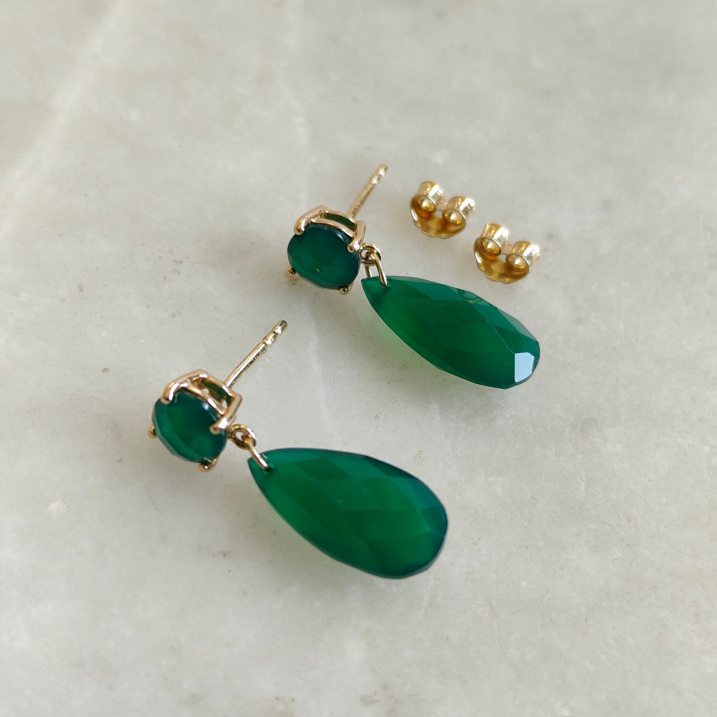 Natural Green Onyx Stud Earrings, 14K Solid Yellow Gold Earrings, May Birthstone Earrings, Drop Earrings, Onyx Jewelry, Christmas Present