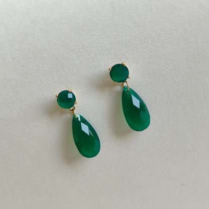 Natural Green Onyx Stud Earrings, 14K Solid Yellow Gold Earrings, May Birthstone Earrings, Drop Earrings, Onyx Jewelry, Christmas Present