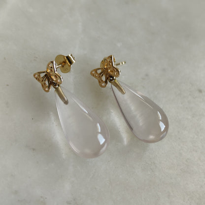 14K Gold Rose Quartz Earrings, Natural Rose Quartz Stud Earrings, 14K Solid Yellow Gold Earrings, January Birthstone, Christmas Gift