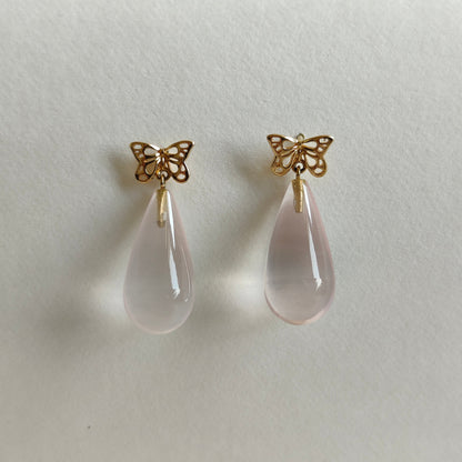 14K Gold Rose Quartz Earrings, Natural Rose Quartz Stud Earrings, 14K Solid Yellow Gold Earrings, January Birthstone, Christmas Gift