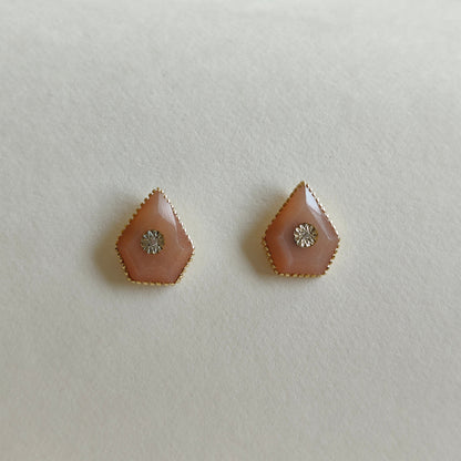 Natural Peach Moonstone Stud Earrings, 14K Solid Yellow Gold Earrings, June Birthstone, Christmas Gift, Peach Moonstone Jewelry