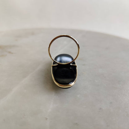 Anillo de ónix negro natural, anillo de oro amarillo macizo de 14 quilates, anillo con piedra natal de diciembre, anillo de ónix de forma oblonga, anillo con bisel, joyería de ónix negro