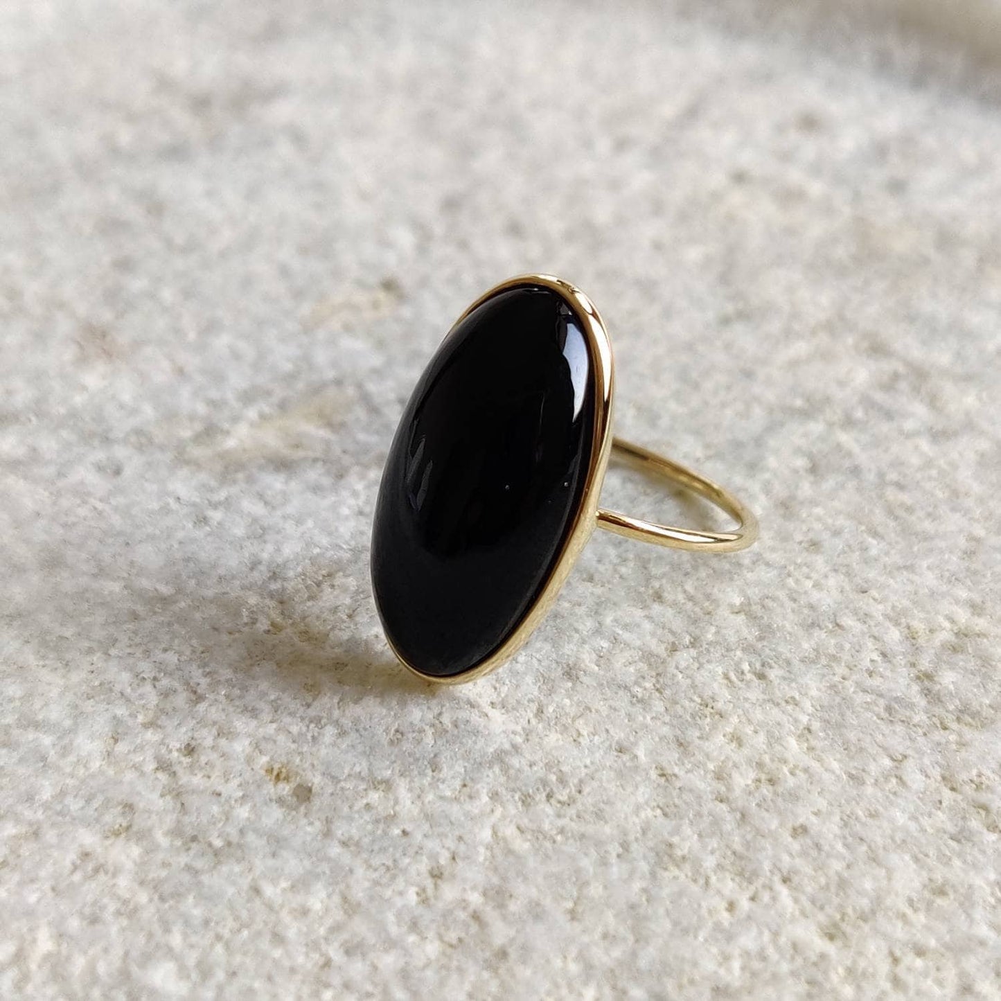 Natural Black Onyx Ring,14K Solid Gold Ring,14k Gold Black Onyx Ring, Natural Black Onyx Bezel Ring, December Birthstone, Oblong oval shape