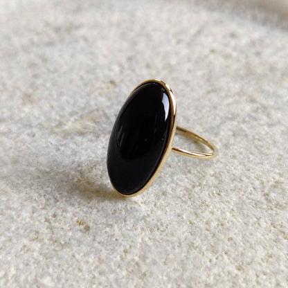 Natural Black Onyx Ring,14K Solid Gold Ring,14k Gold Black Onyx Ring, Natural Black Onyx Bezel Ring, December Birthstone, Oblong oval shape