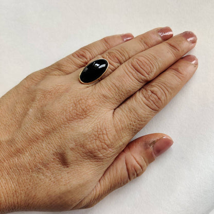 Natural Black Onyx Ring,14K Solid Gold Ring,14k Gold Black Onyx Ring, Natural Black Onyx Bezel Ring, December Birthstone, Oblong oval shape