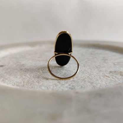 Natural 14K Solid Gold Ring, 14k Gold Black Onyx Ring, Black Onyx Bezel Ring, December Birthstone, Oblong oval Ring, Black Onyx Jewelry