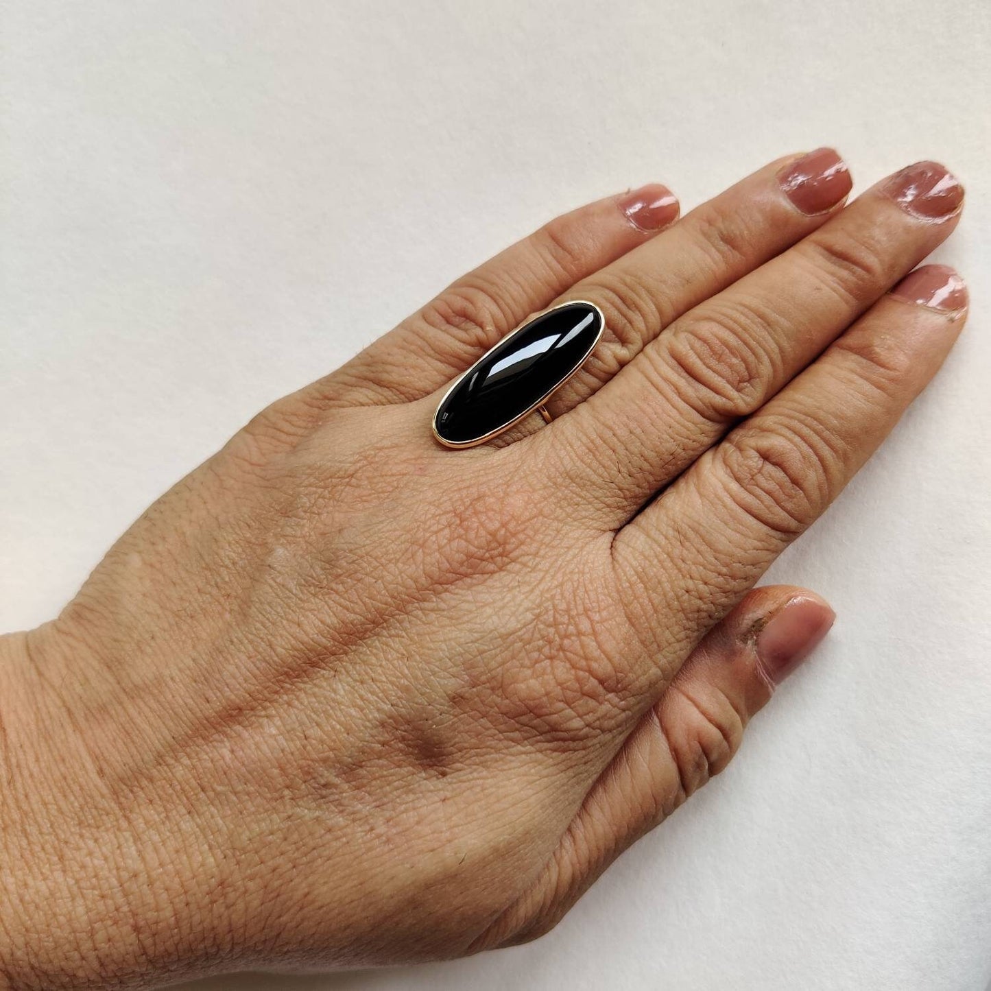 Natural 14K Solid Gold Ring, 14k Gold Black Onyx Ring, Black Onyx Bezel Ring, December Birthstone, Oblong oval Ring, Black Onyx Jewelry