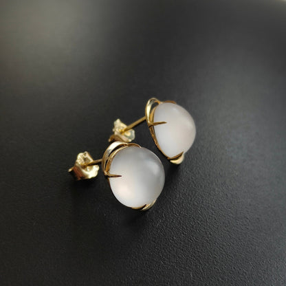 Natural Rose Quartz Stud Earrings, 14K Solid Yellow Gold Earrings, Frosted Rose Quartz Earrings, January Birthstone, Christmas Gift