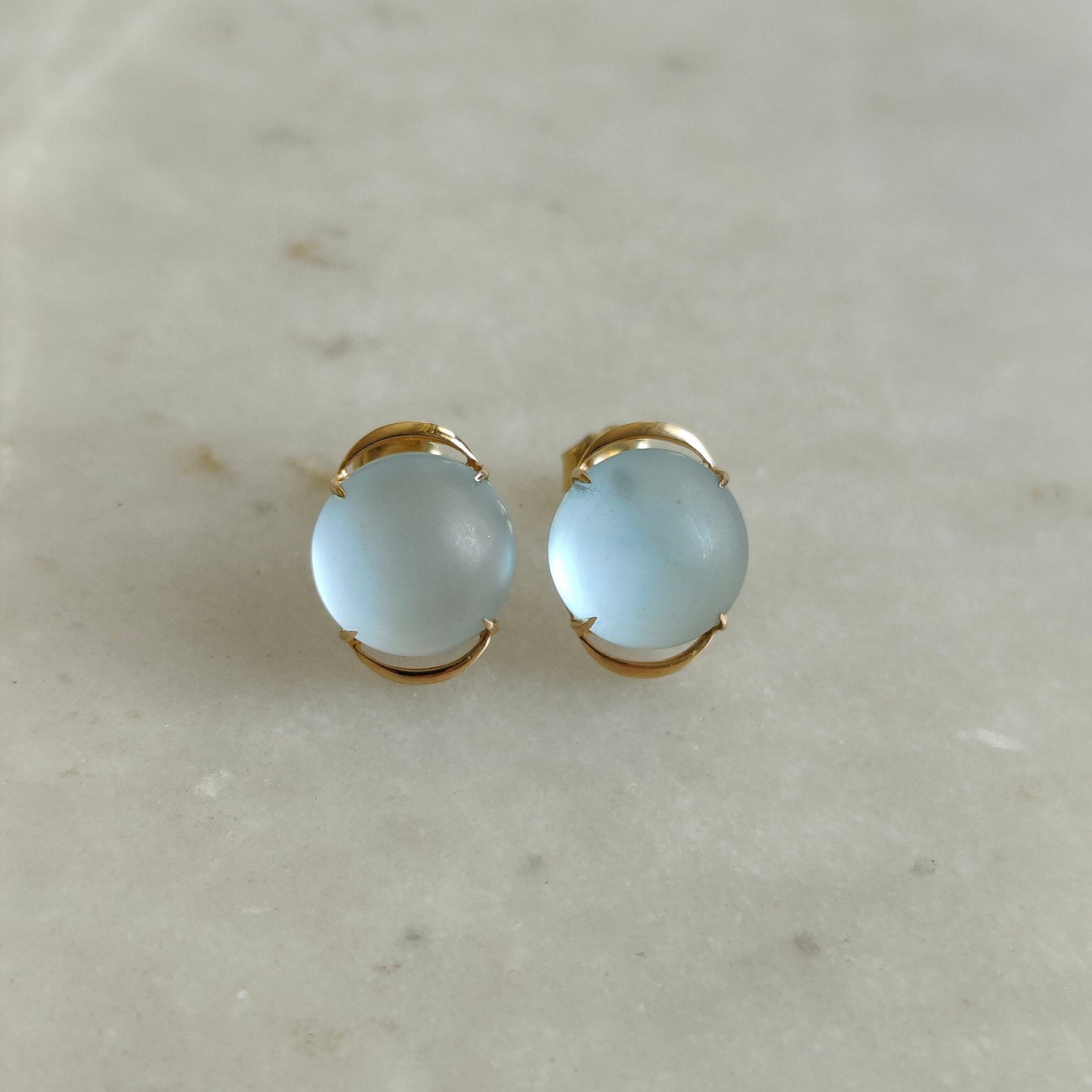 14K Gold Frosted Sky Blue Topaz Earrings, Natural Sky Blue Topaz Stud Earrings, 14K Solid Yellow Gold Earrings, December Birthstone,