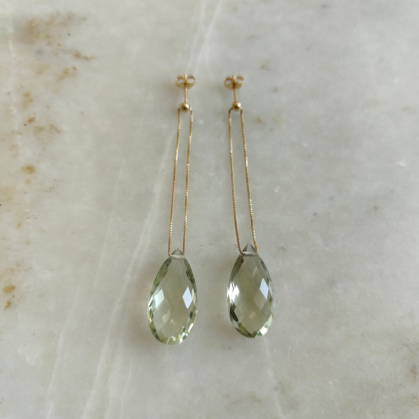 14K Gold Green Amethyst Earrings, Natural Green Amethyst Stud Earrings, 14K Solid Yellow Gold Earrings, February Birthstone, Christmas Gift